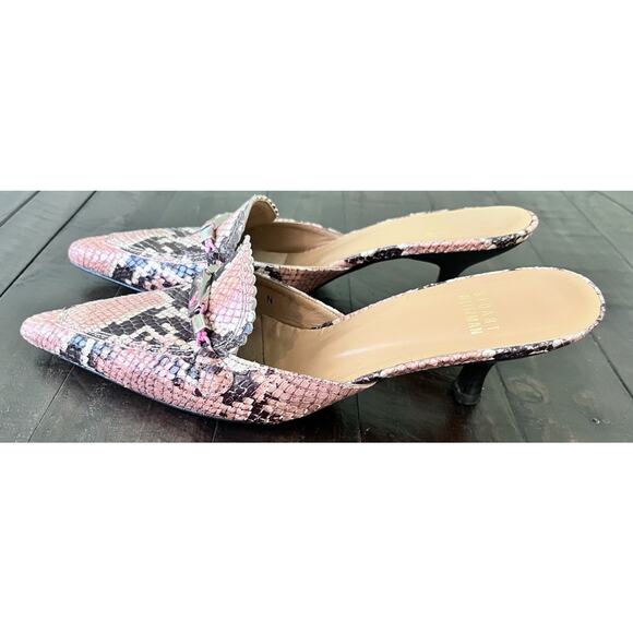 Stuart Weitzman Pink Snakeskin Kitten Heels Y2K Pointed Toe Rhinestone 7 Narrow - Picture 9 of 16